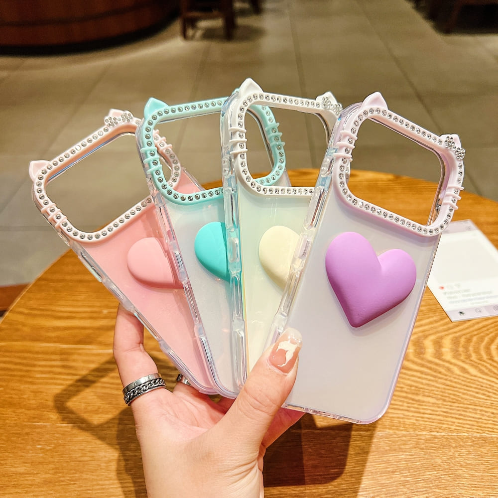 Luxury 3D Heart Silicone Phone Case with Camera Lens Protection | Cute Shockproof Soft TPU Cover