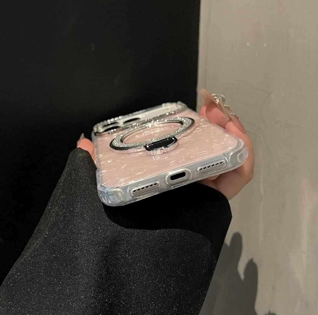 Glitter Marble Kickstand Phone Cover with Crystal Ring Holder Stand Cover