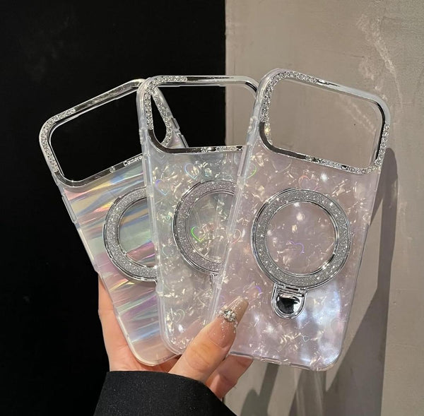 Glitter Marble Kickstand Phone Cover with Crystal Ring Holder Stand Cover