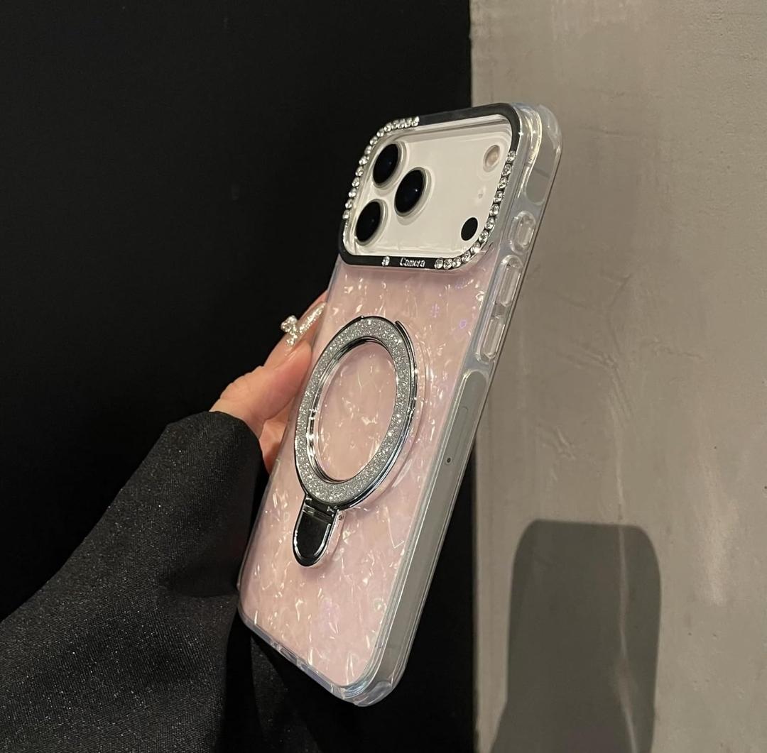 Glitter Marble Kickstand Phone Cover with Crystal Ring Holder Stand Cover