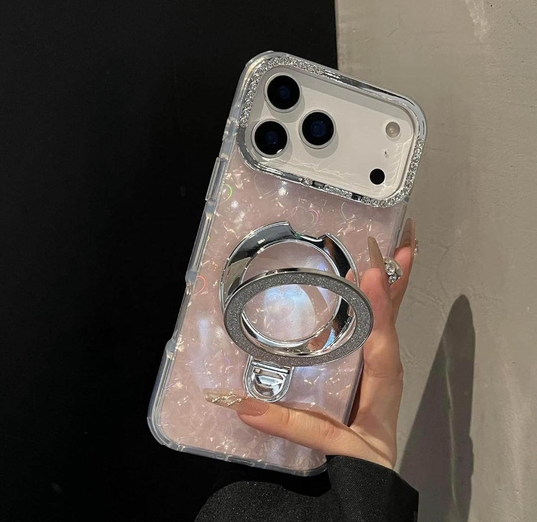 Glitter Marble Kickstand Phone Cover with Crystal Ring Holder Stand Cover