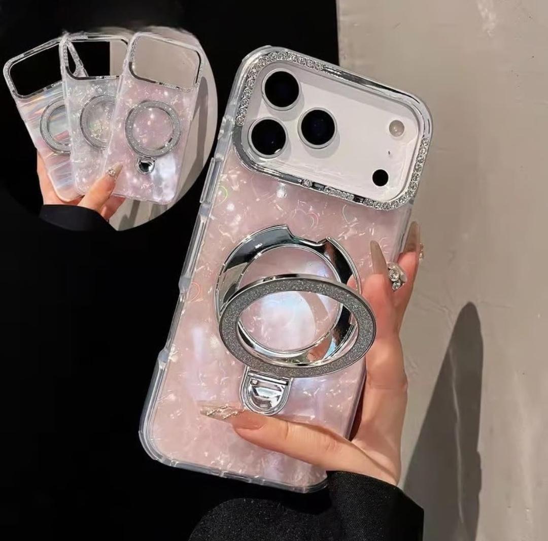 Glitter Marble Kickstand Phone Cover with Crystal Ring Holder Stand Cover
