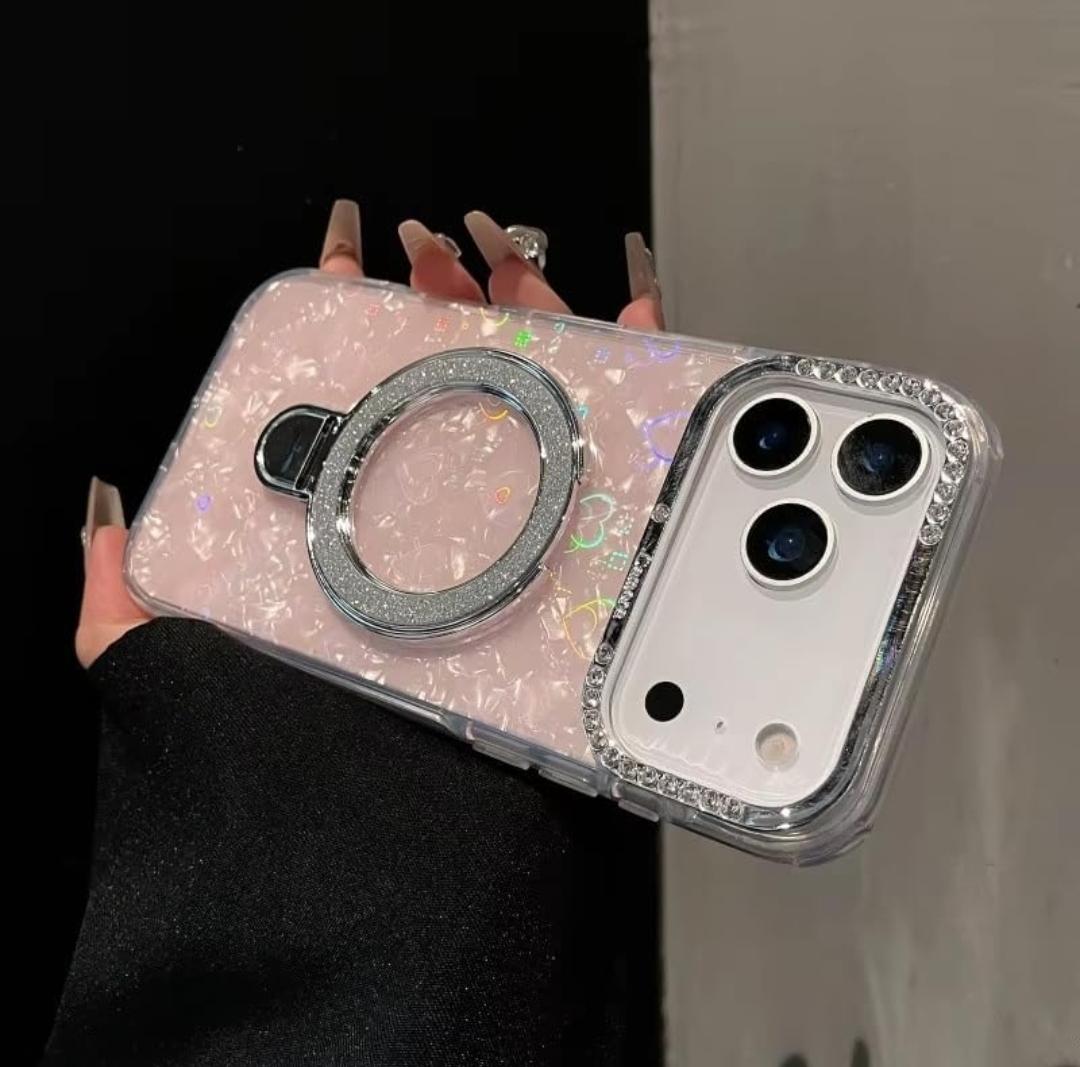 Glitter Marble Kickstand Phone Cover with Crystal Ring Holder Stand Cover