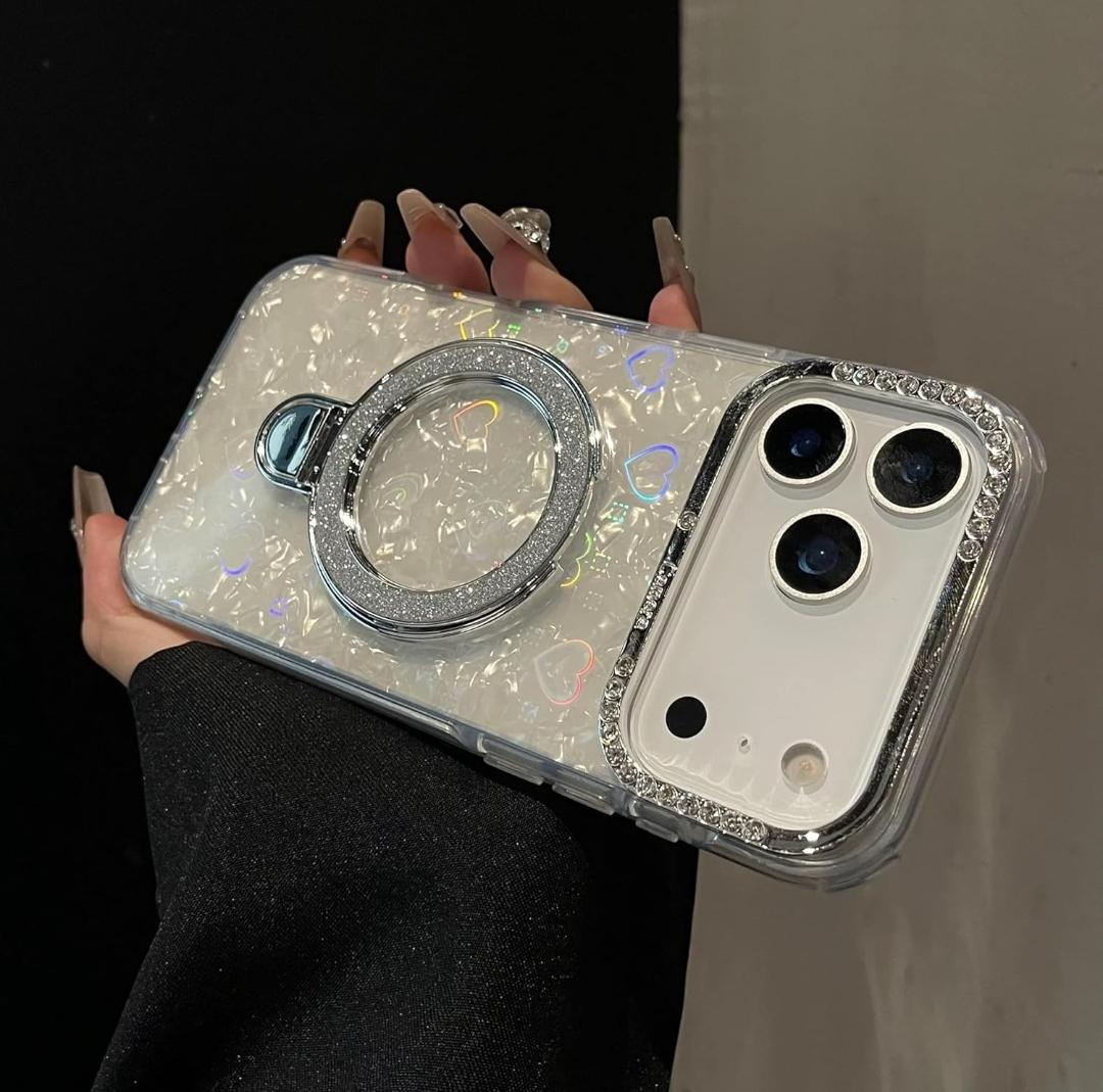 Glitter Marble Kickstand Phone Cover with Crystal Ring Holder Stand Cover