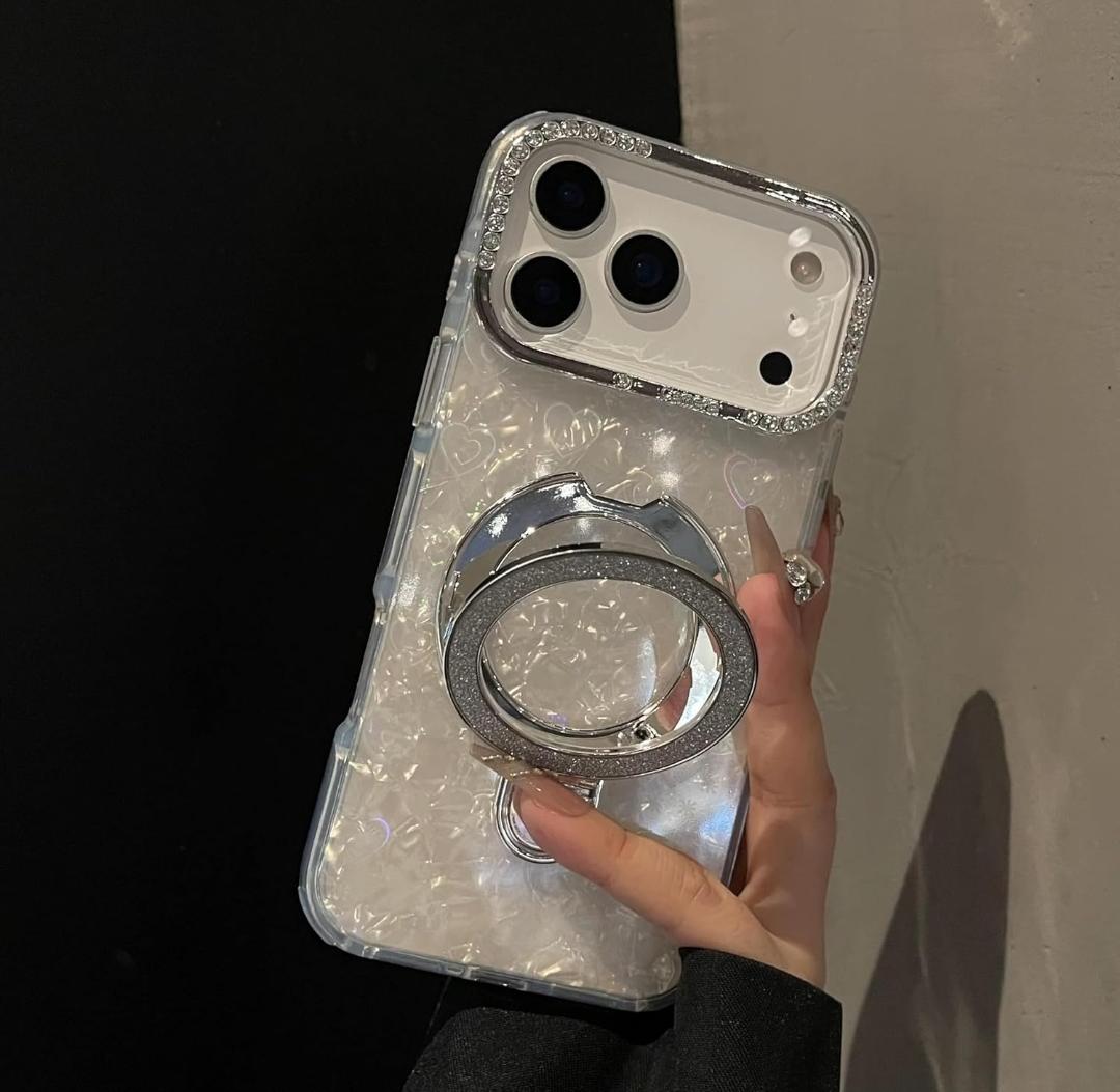 Glitter Marble Kickstand Phone Cover with Crystal Ring Holder Stand Cover