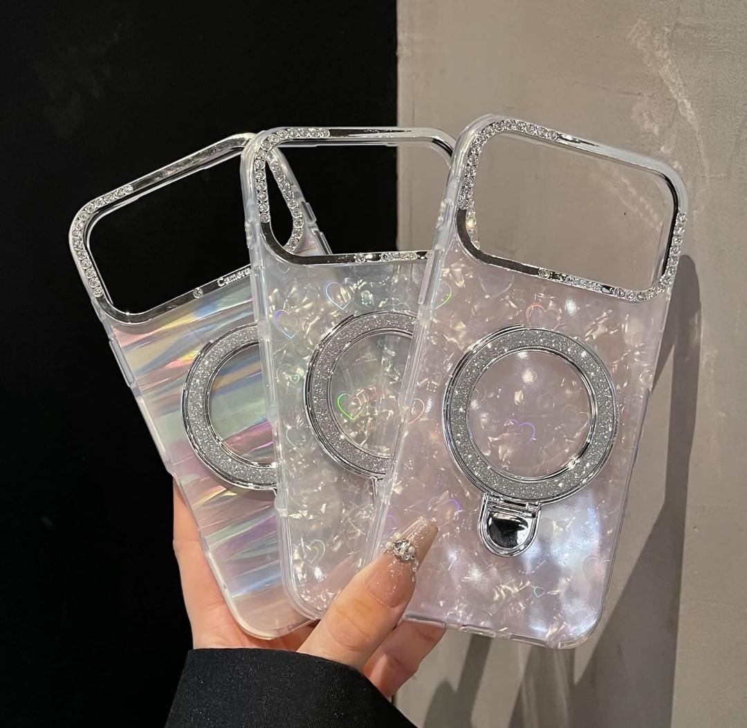Glitter Marble Kickstand Phone Cover with Crystal Ring Holder Stand Cover