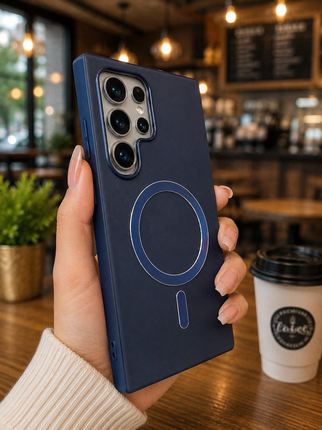 Premium Leather Shockproof Magsafe Case - Blue