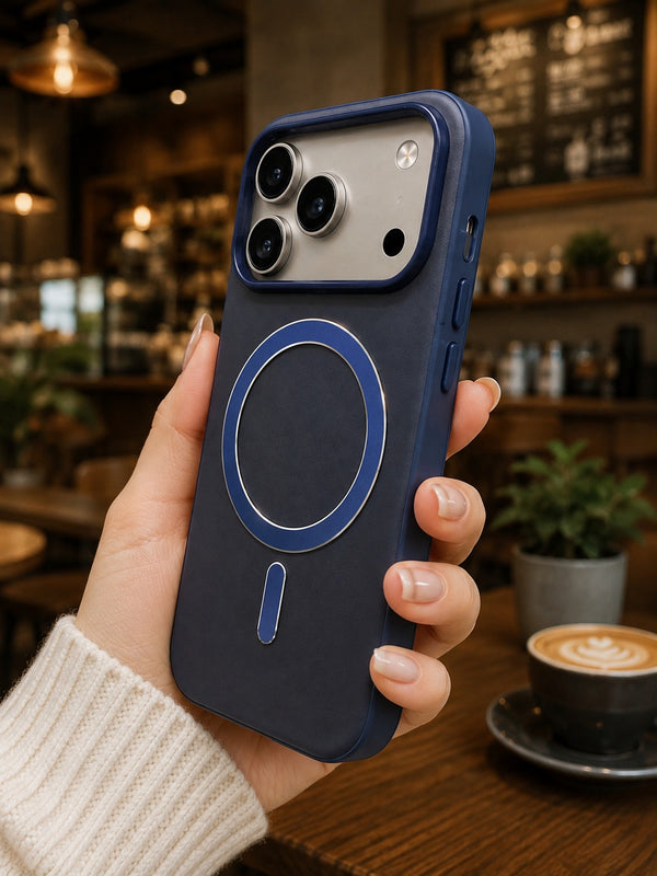 Premium Shockproof Leather Finish Magsafe Cover - Blue