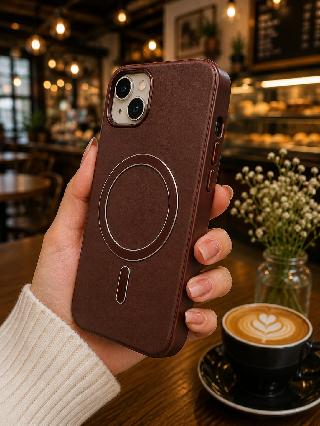 Premium Shockproof Leather Finish Magsafe Cover - Brown