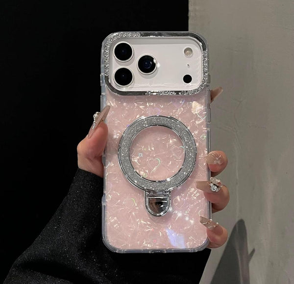Glitter Marble Kickstand Phone Cover with Crystal Ring Holder Stand Cover