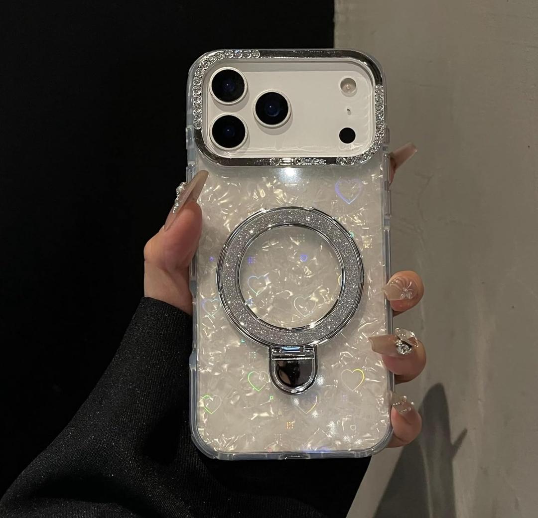 Glitter Marble Kickstand Phone Cover with Crystal Ring Holder Stand Cover