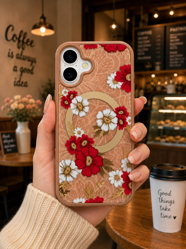 iPhone 17 Premium Shockproof Flower Printed Magsafe Mobile Cover