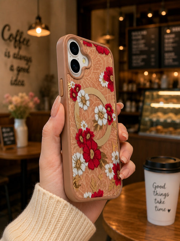 iPhone 17 Premium Shockproof Flower Printed Magsafe Mobile Cover