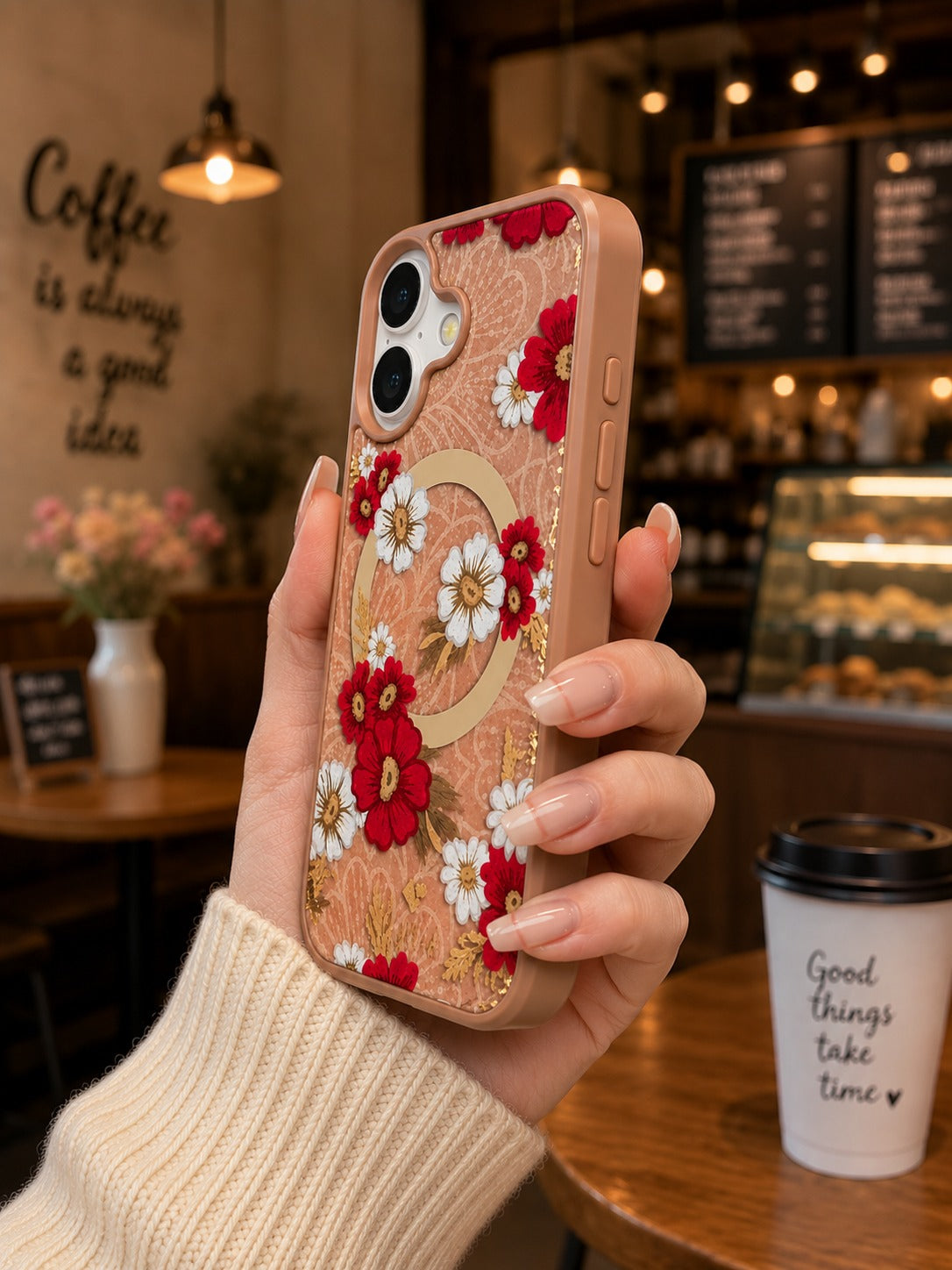 iPhone 17 Premium Shockproof Flower Printed Magsafe Mobile Cover