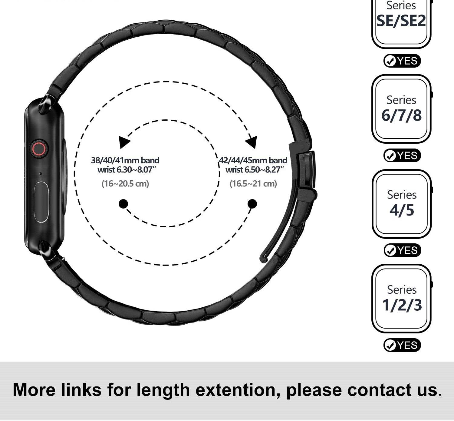 Premium Stainless Steel iWatch Band for Apple Watch Series 8/7/6/5/4/3/2/1/SE/SE2/Ultra - Black - Guleel