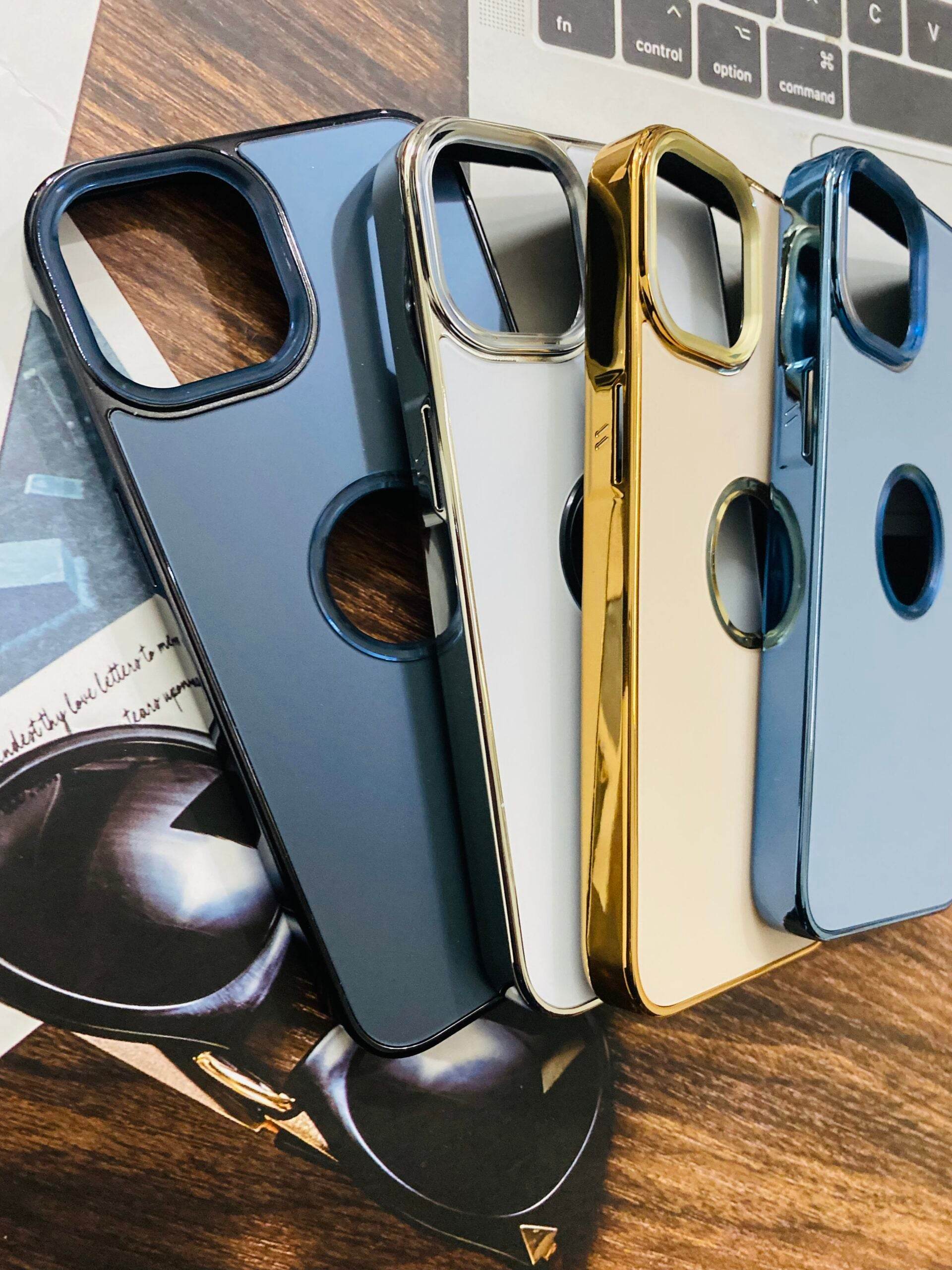 iPhone 13 Pro Premium Shockproof Scratch Proof Logo Cut Cover- Gold - Guleel