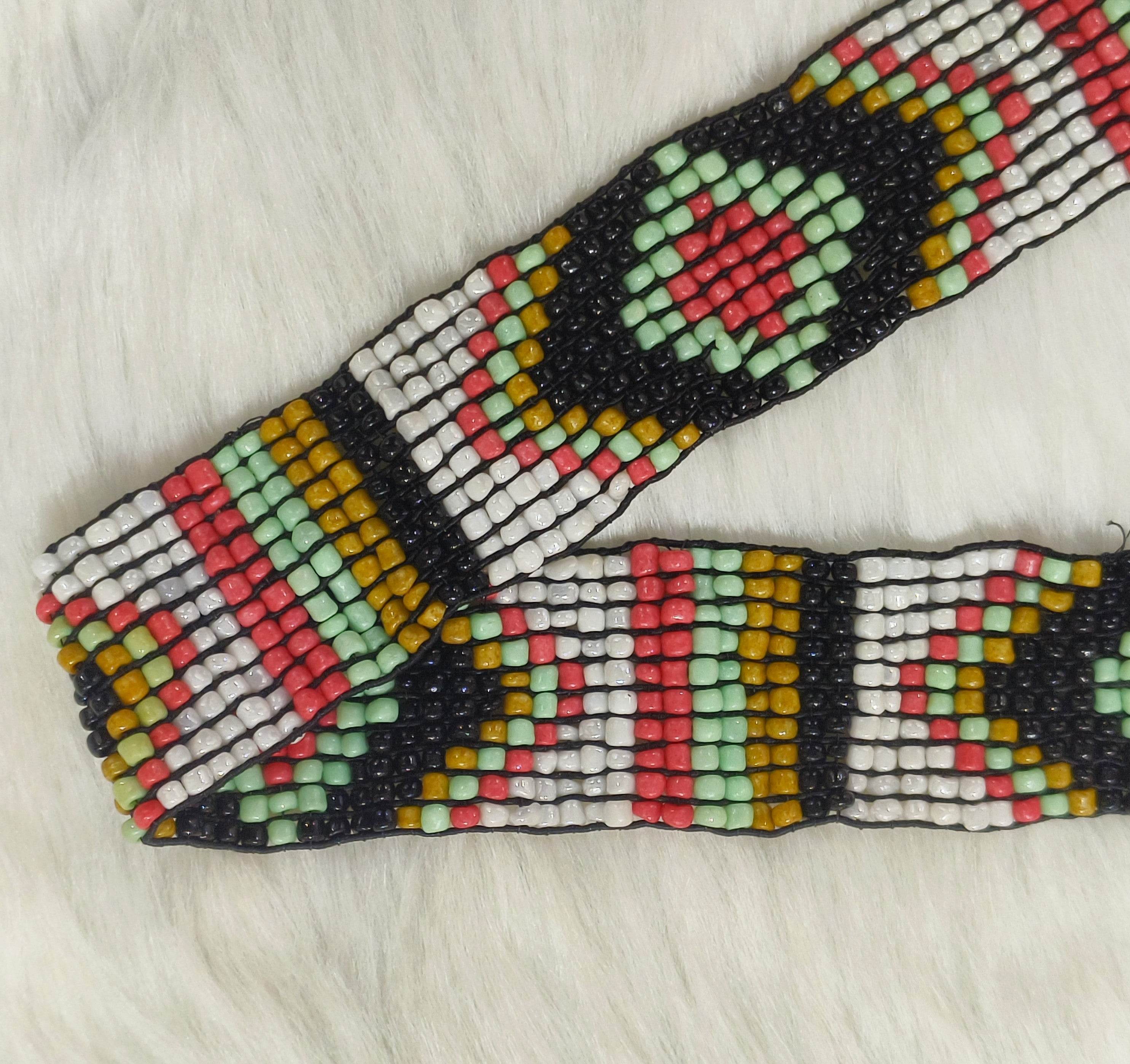 Handmade Stretchable Seed Beaded Belt with Wood Buckle Clasp - Multicolor - Guleel