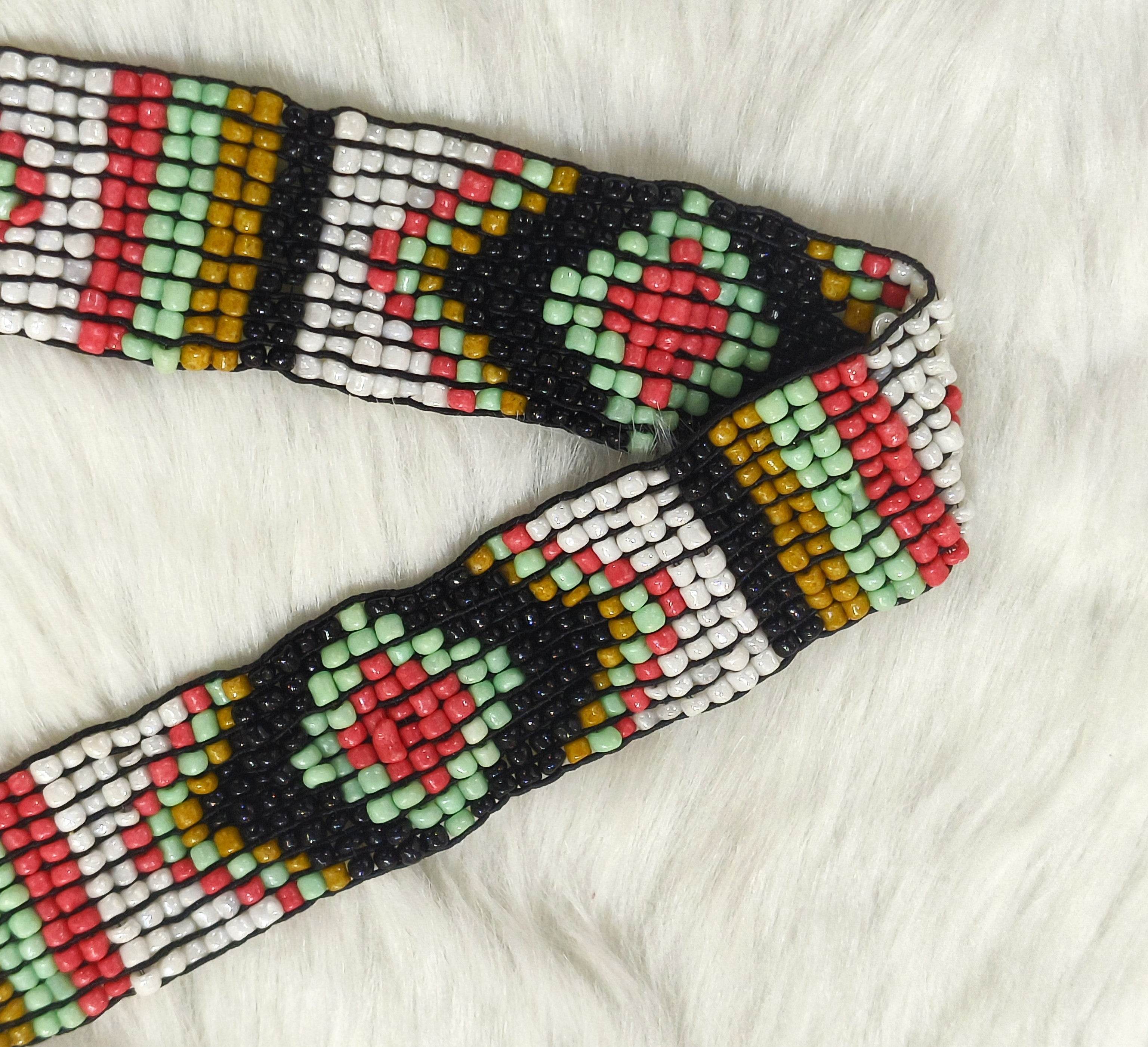 Handmade Stretchable Seed Beaded Belt with Wood Buckle Clasp - Multicolor - Guleel