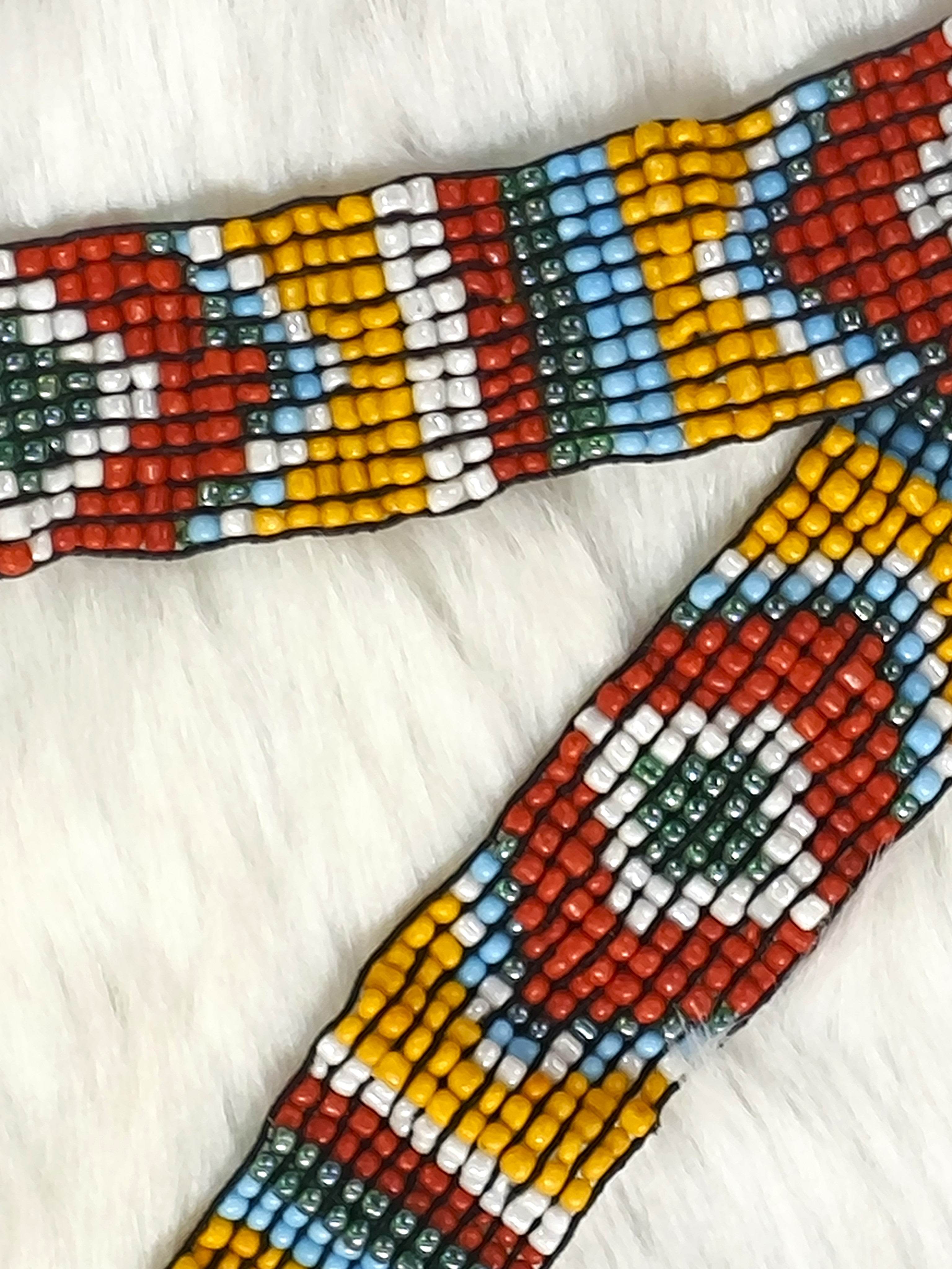 Handmade Stretchable Seed Beaded Belt with Wood Buckle Clasp - Yellow Red - Guleel