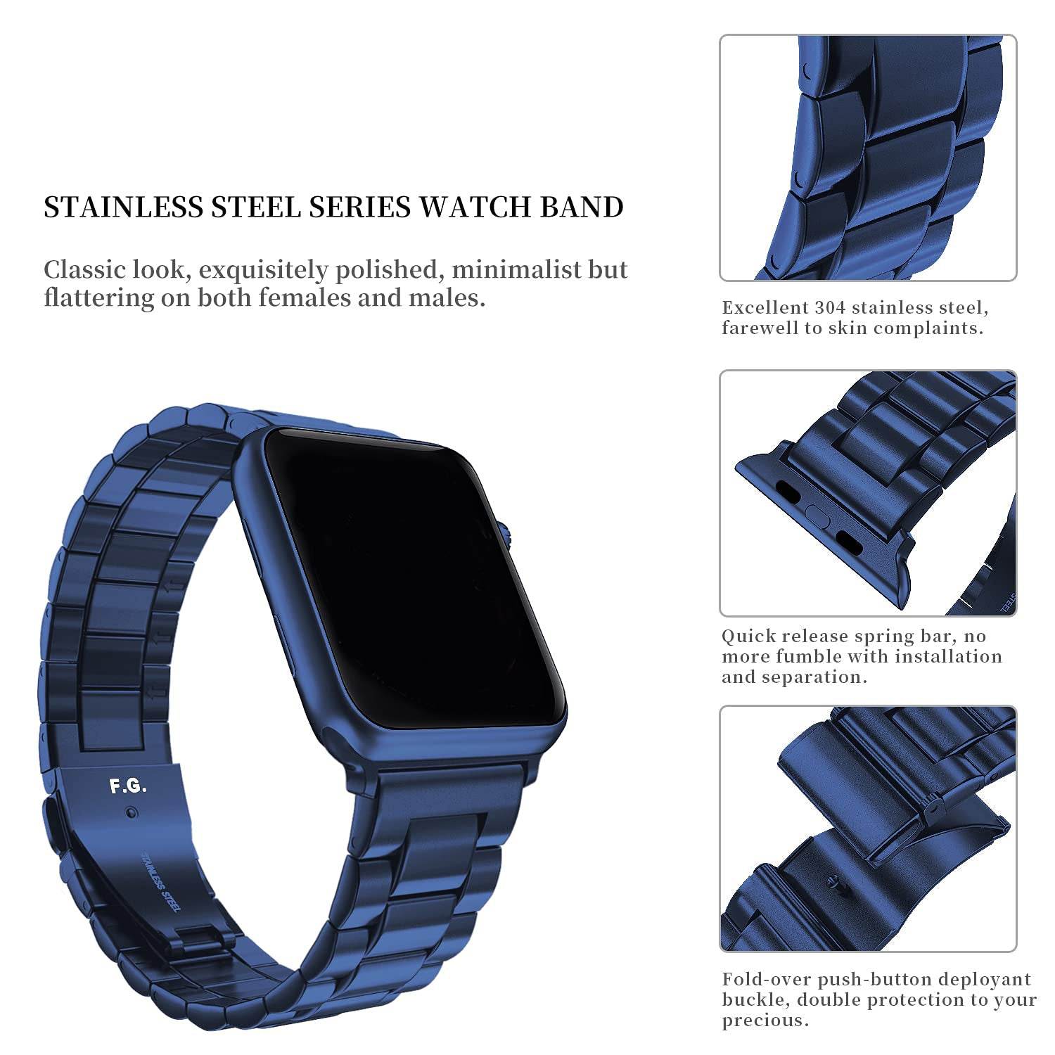 Premium Stainless Steel iWatch Band for Apple Watch Series 8/7/6/5/4/3/2/1/SE/SE2/Ultra - Blue - Guleel