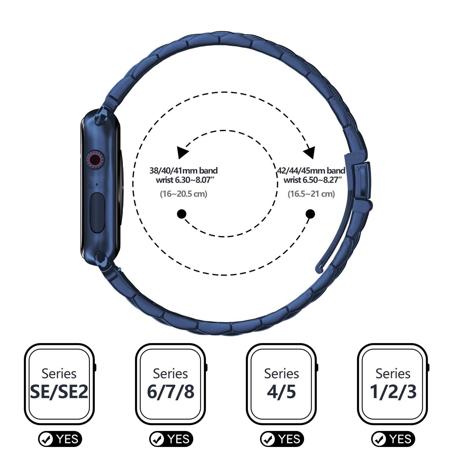 Premium Stainless Steel iWatch Band for Apple Watch Series 8/7/6/5/4/3/2/1/SE/SE2/Ultra - Blue - Guleel