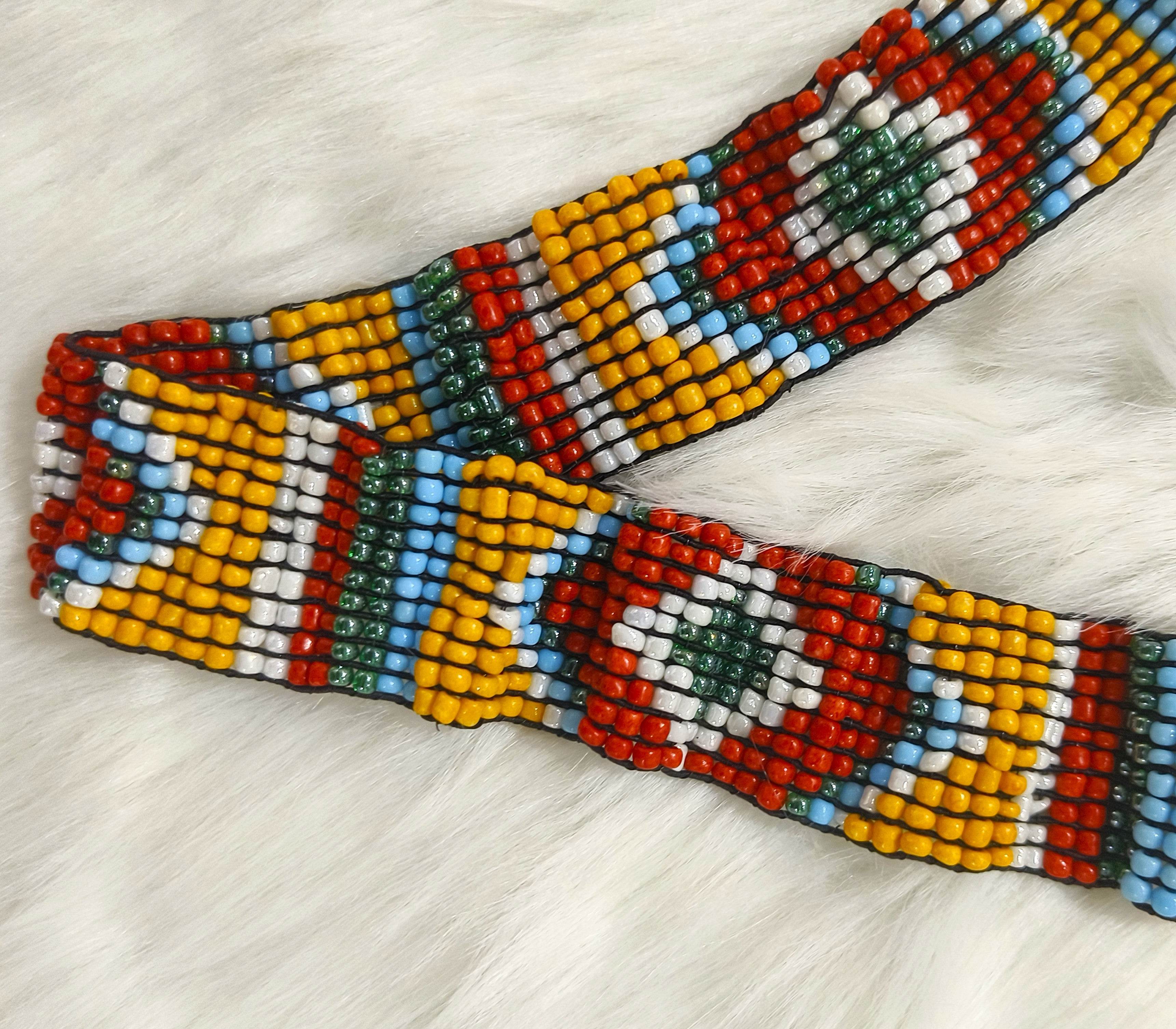 Handmade Stretchable Seed Beaded Belt with Wood Buckle Clasp - Yellow Red - Guleel