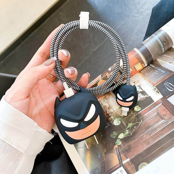 Silicone Cartoon iPhone Charger Case Cover for 18-20W Chargers - Batman (with Wire Cover) - Guleel