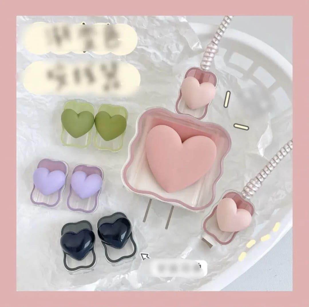 Silicone Cartoon iPhone 3D Heart Charger Case Cover for 18-20W Chargers - Blue (with Wire Cover) - Guleel