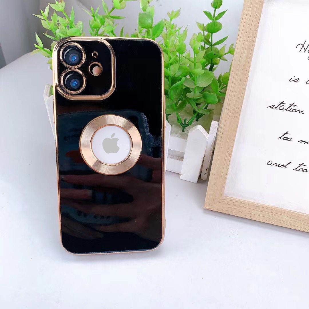 iPhone 12 Premium Silicone Camera Protection Logo Cut Case - Black - Guleel