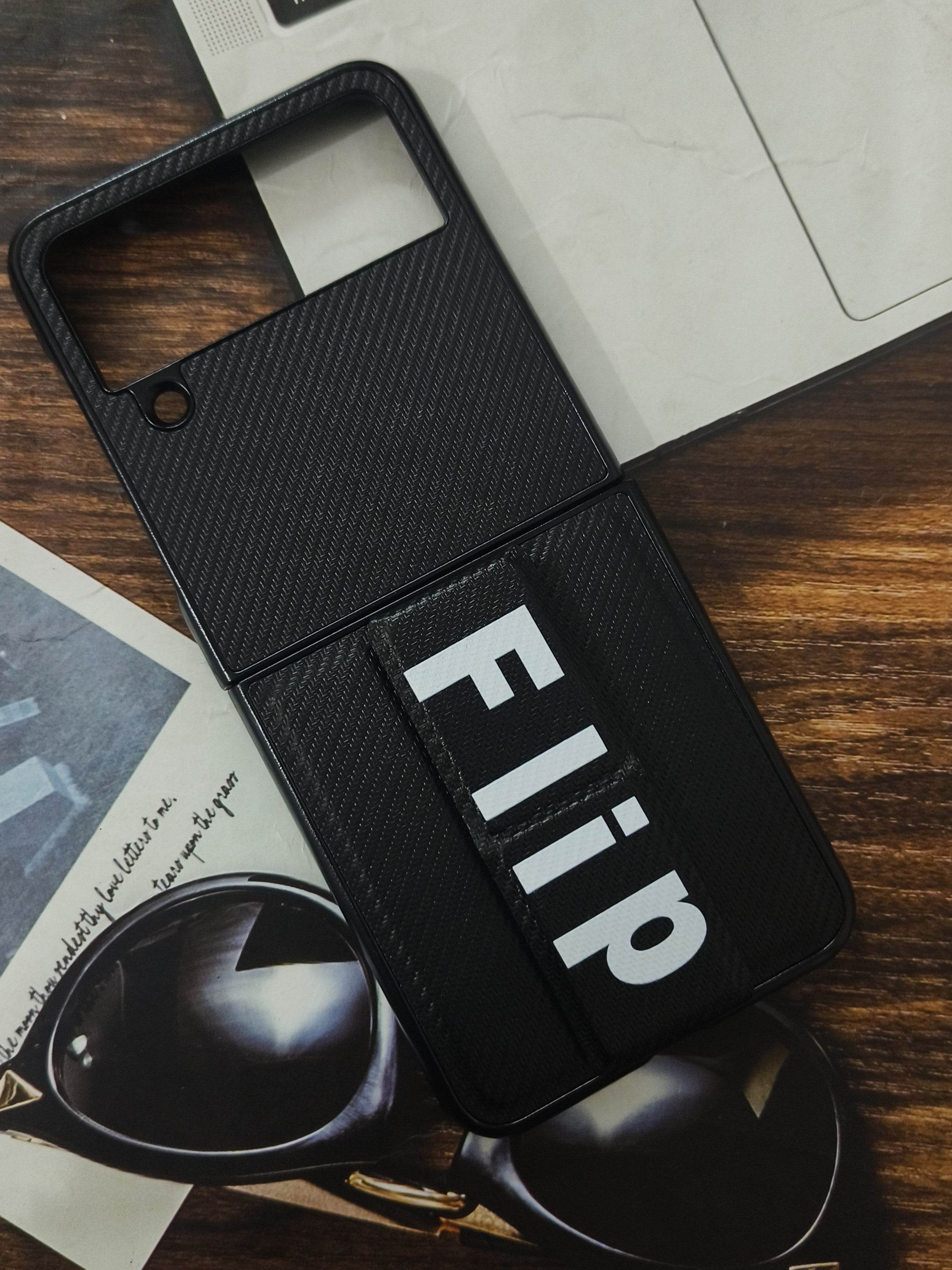 Samsung Galaxy Z Flip 4 Premium Leather Finish Shockproof Strap Case - Black - Guleel