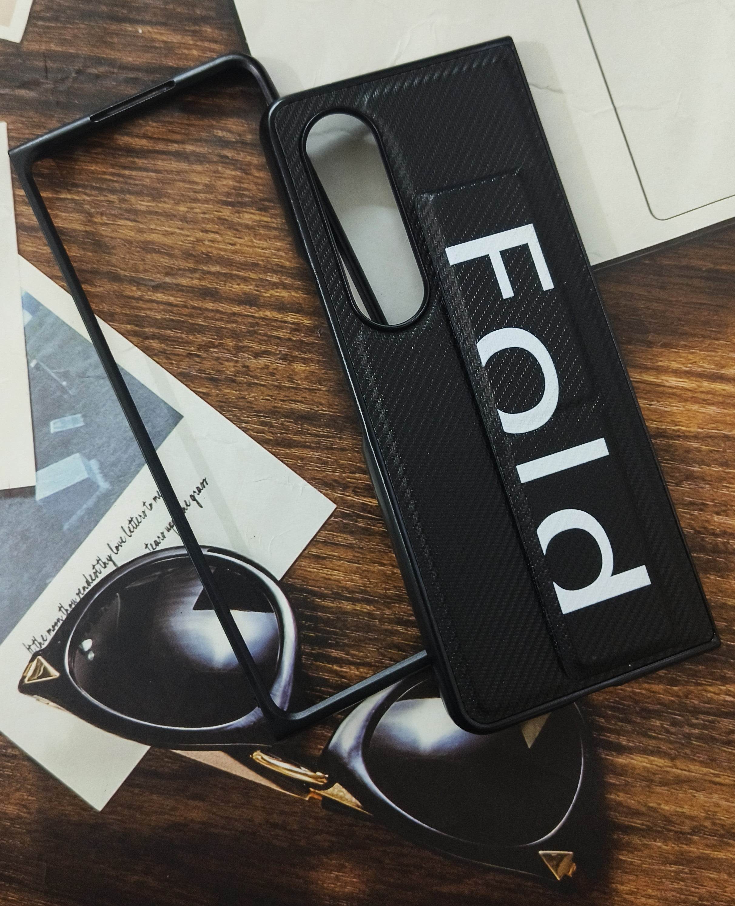 Samsung Galaxy Z Fold 4 Premium Leather Finish Shockproof Strap Case - Black - Guleel