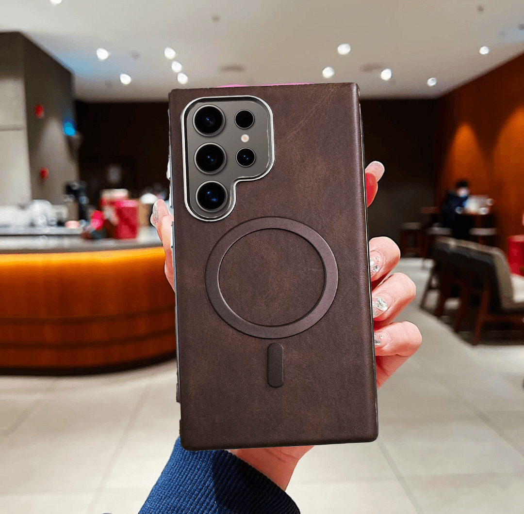 Galaxy S22 Ultra Premium Leather Mag Safe Case - Dark Brown - Guleel