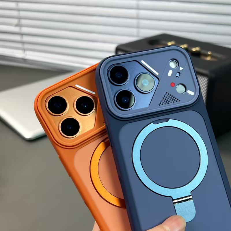Magnetic Shockproof Mag-Safe Compatible Case Foldable 110° Metal Ring Kickstand Matte Finish