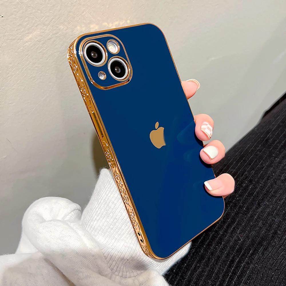 iPhone 13 Premium Silicone Series Camera Protection Carving Case – Blue - Guleel