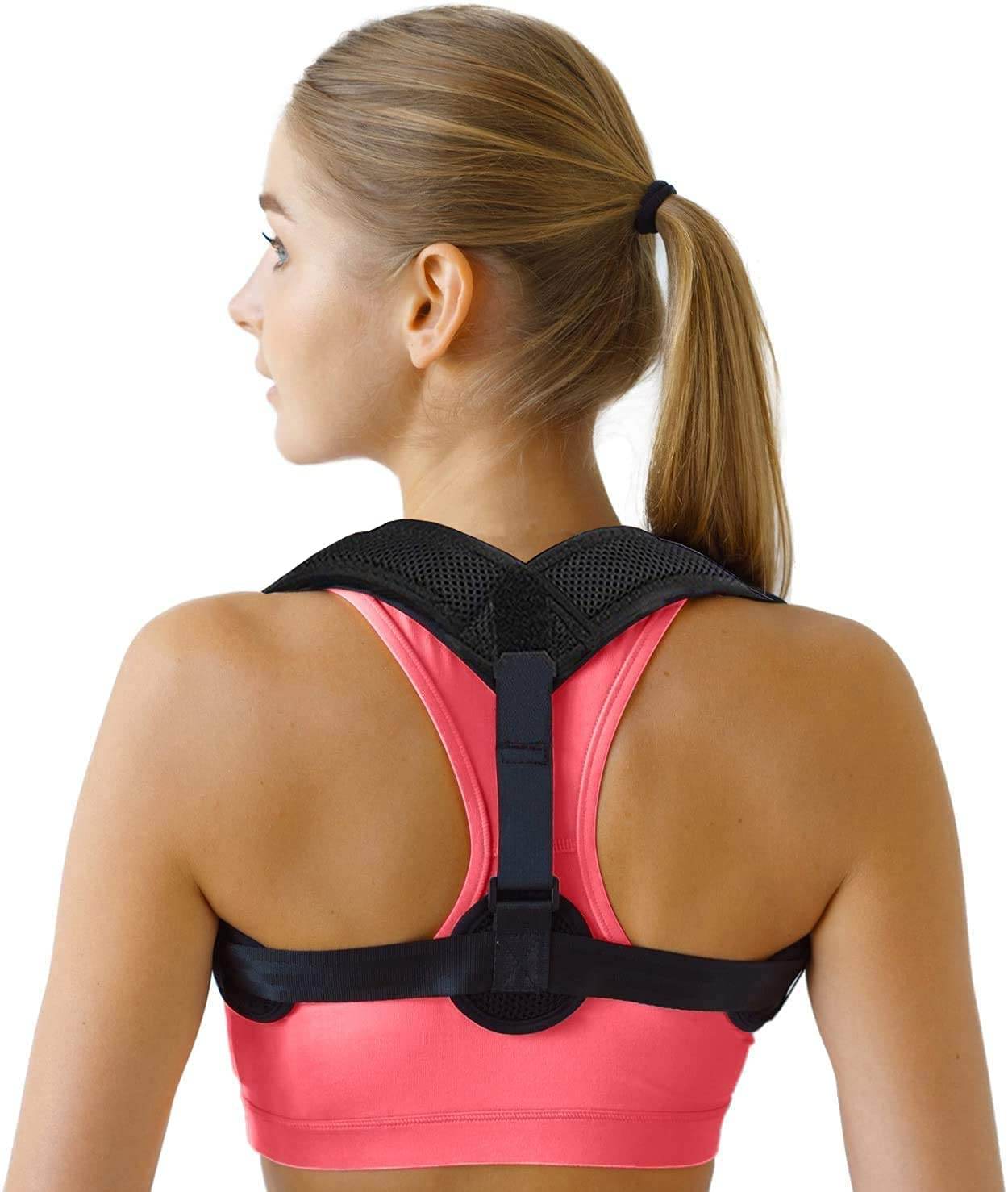 Neoprene Compression Posture Corrector For Men And Women - Adjustable Upper Back Brace For Clavicle To Support Neck, Back and Shoulder (FREE-SIZE) - Black - Guleel