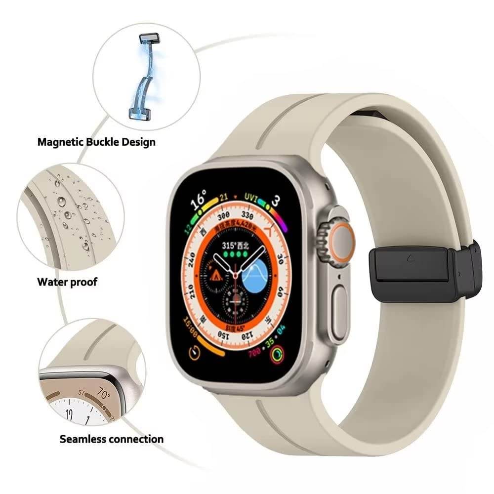 Silicone Sport Band Magnetic Clasp Adjustable Strap Apple Watch Series 8/7/6/5/4/3/2/1/SE/SE2/Ultra ( Watch Not Included)- (Starlight) - Guleel