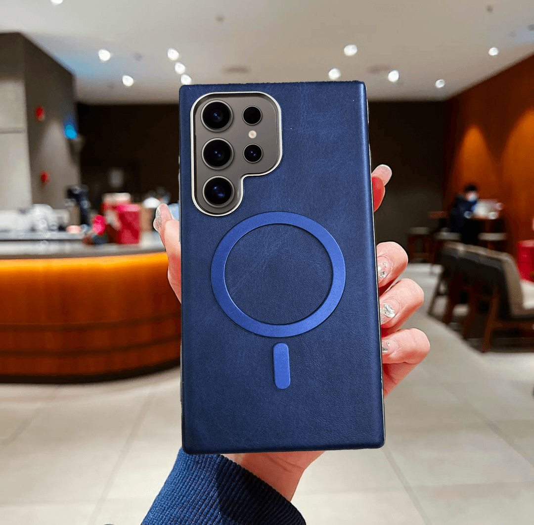 Galaxy S22 Ultra Premium Leather Mag Safe Case - Dark Blue - Guleel