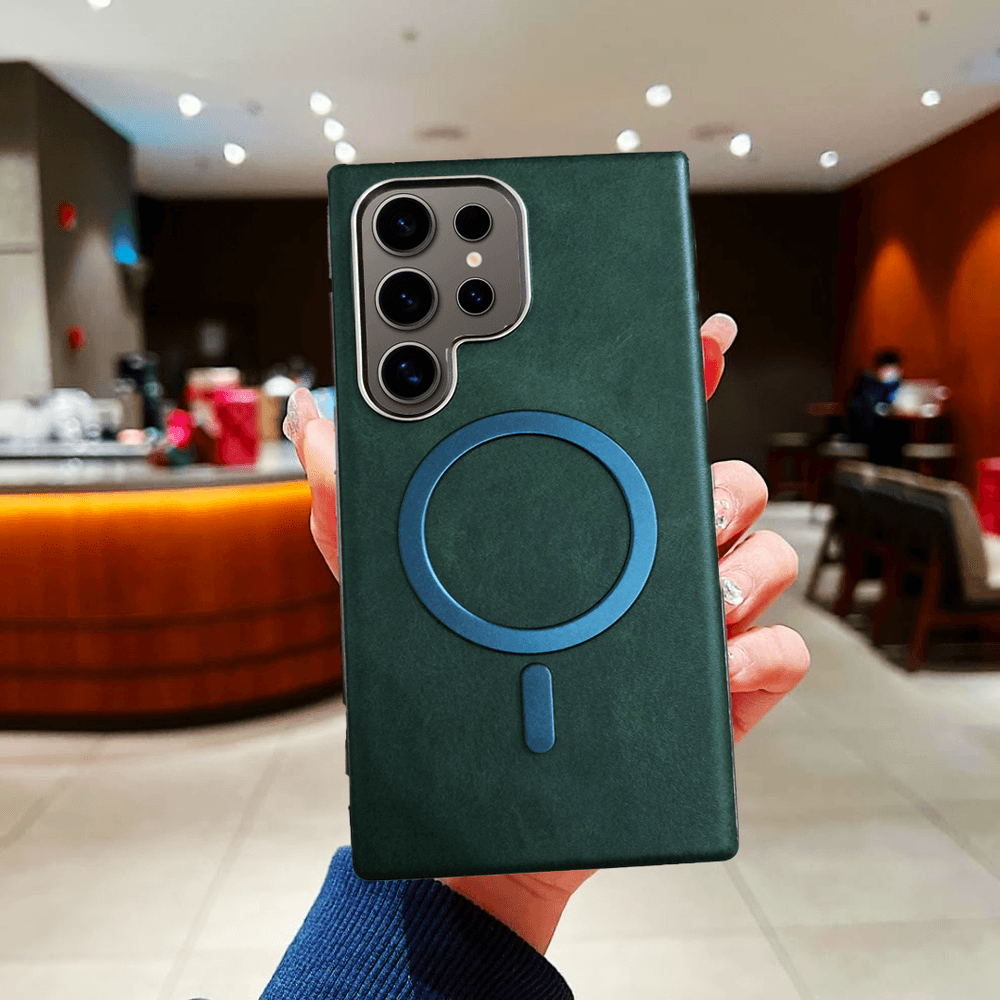 Galaxy S22 Ultra Premium Leather Mag Safe Case - Dark Green - Guleel