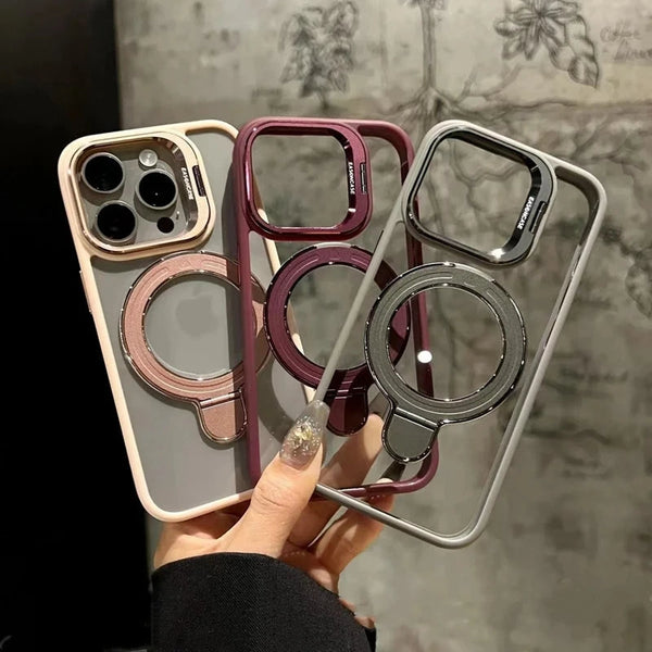 Premium Transparent Magsafe Stand Mobile Cover with FREE Lens