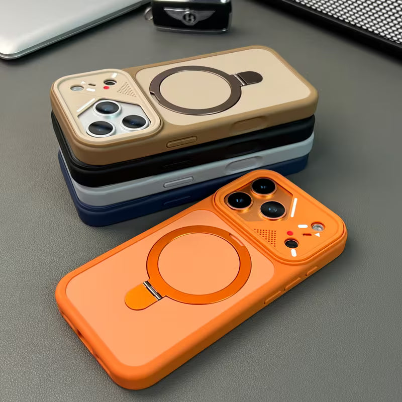 Magnetic Shockproof Mag-Safe Compatible Case Foldable 110° Metal Ring Kickstand Matte Finish