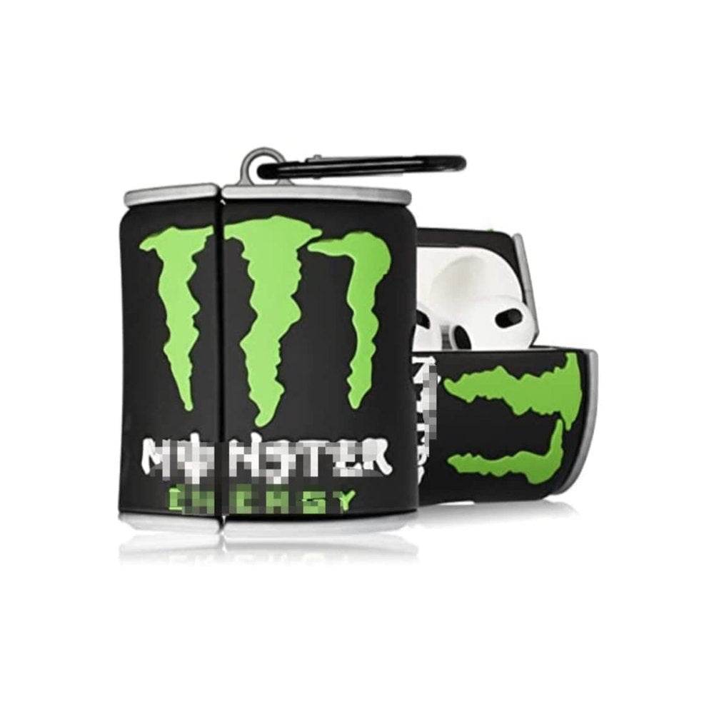Airpod's 3 Cute Monster Energy Bottle Cartoon Silicone Case - Black Green - Guleel
