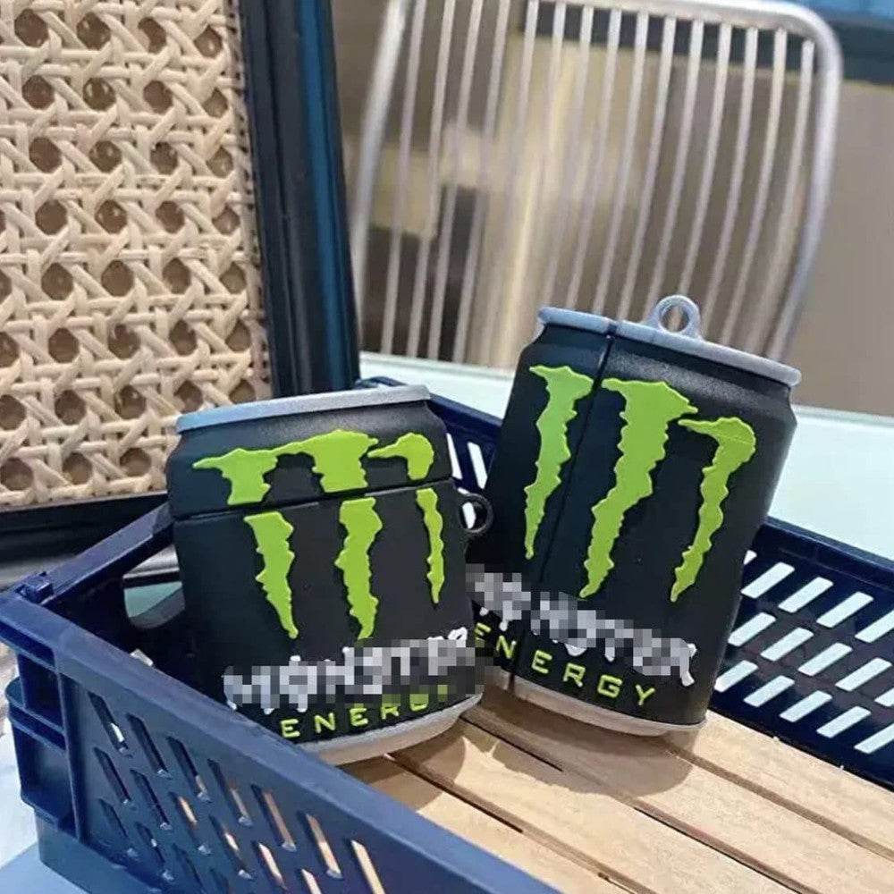Airpod's 3 Cute Monster Energy Bottle Cartoon Silicone Case - Black Green - Guleel