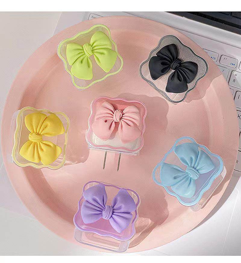 Silicone Cartoon iPhone Bow Charger Case Cover for 18-20W Chargers - Blue (with Wire Cover) - Guleel