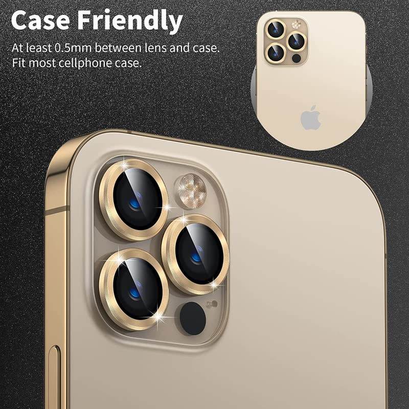 Camera Lens Protector Tempered Glass Film Aluminum Alloy Lens Cover - Gold - Guleel