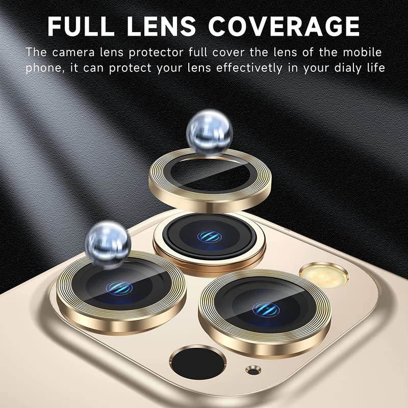 Camera Lens Protector Tempered Glass Film Aluminum Alloy Lens Cover - Gold - Guleel
