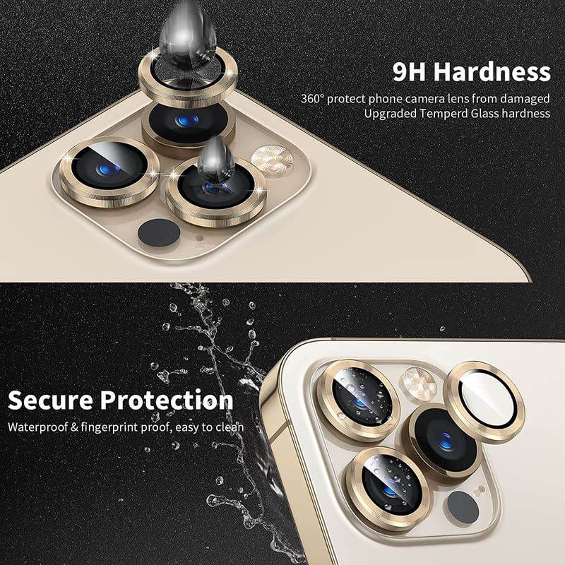 Camera Lens Protector Tempered Glass Film Aluminum Alloy Lens Cover - Gold - Guleel