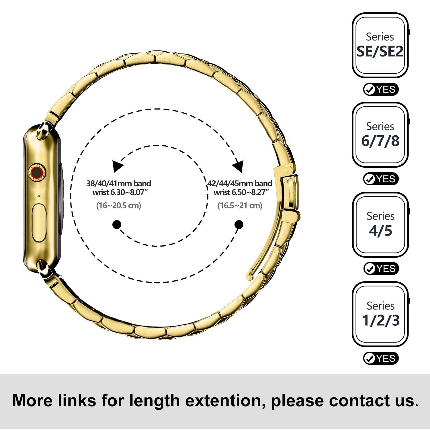 Premium Stainless Steel iWatch Band for Apple Watch Series 8/7/6/5/4/3/2/1/SE/SE2/Ultra - Gold - Guleel