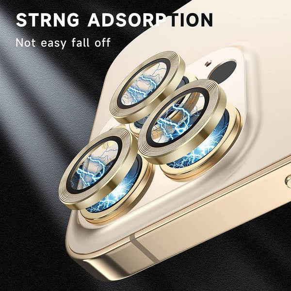 Camera Lens Protector Tempered Glass Film Aluminum Alloy Lens Cover - Gold - Guleel