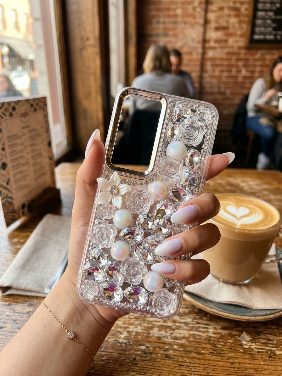 Cute Glitter Rhinestone Cover- Silver