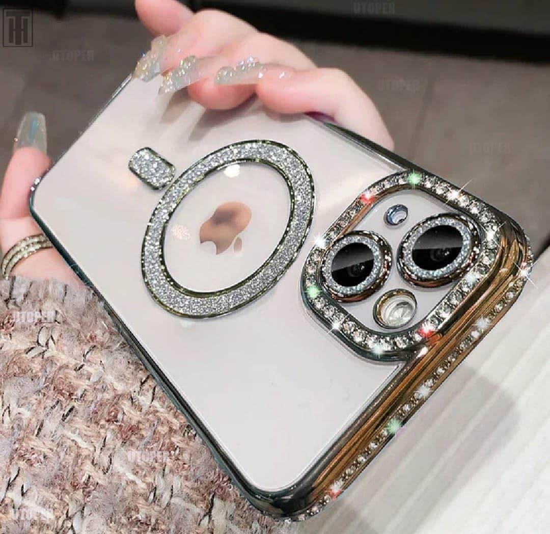 Glitter Transparent Diamond Wireless Charging Magnetic MagSafe Case - Guleel